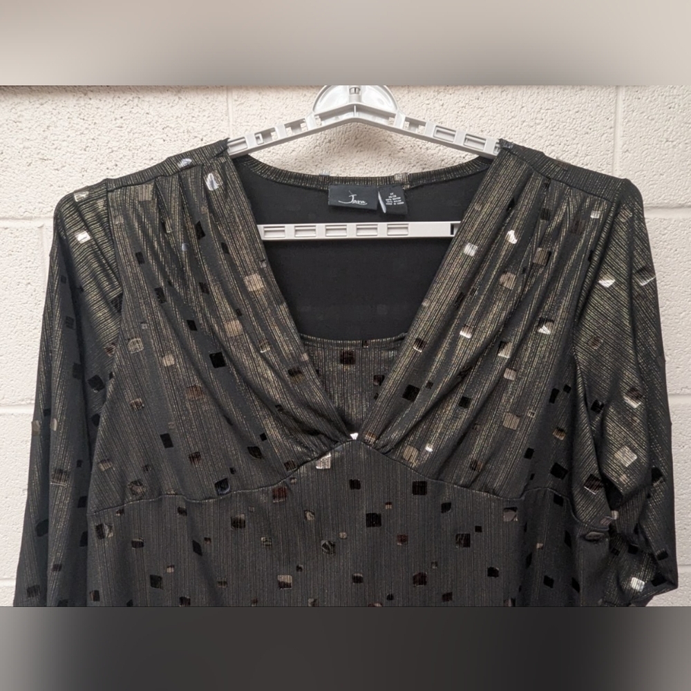 Java 3X (26/28) Black Shimmer Blouse With Gold Threads And Ice-like Decals - Picture 2 of 13